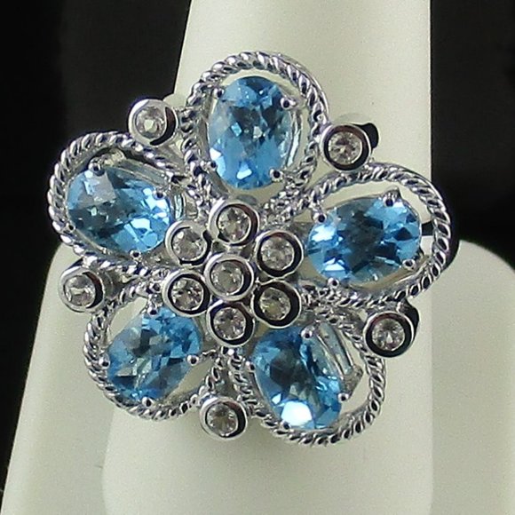 Sima K 4.64ct Swiss Blue Topaz Flower Ring - Picture 5 of 7